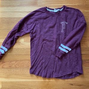 Size XS PINK Burgundy Varsity Long Sleeve Crew Neck